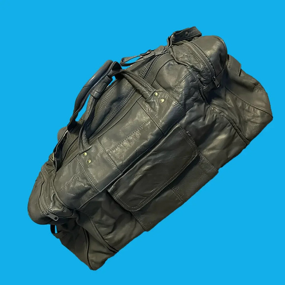 Genuine Leather Gray Patchwork Duffel Bag - Picture 1 of 4